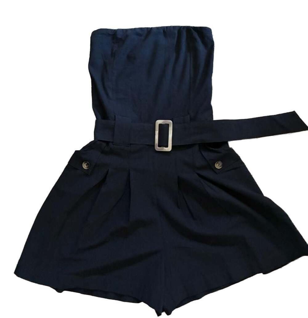 * Anthropologie-Bishop + Young Black Strapless Pleated Romper-NWT LRG